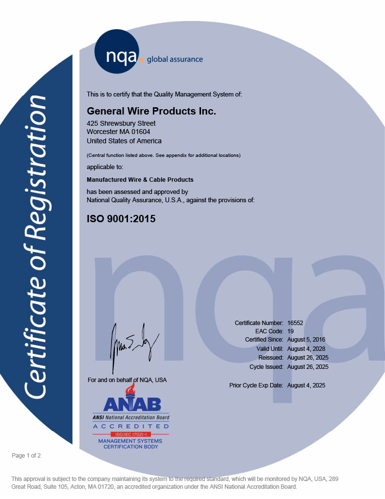 General Wire Products ISO Certification